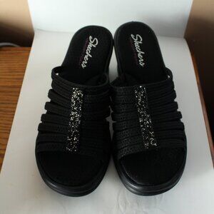 Skechers 9.5 Rumblers Hot Shot Black Wedge Sandal